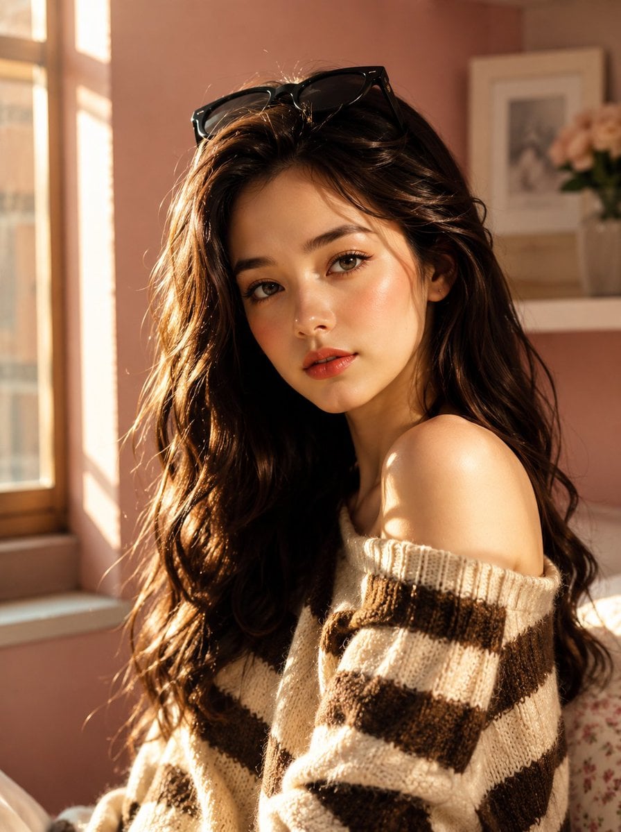 Create an ultra-realistic Korean beauty lifestyle portrait of a charmin…