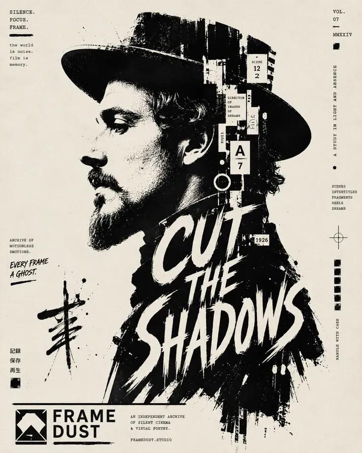 High-contrast black and white typographic portrait poster of [Human], s…