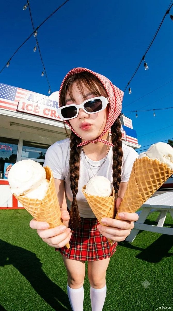 Ultra realistic Y2K summer fashion editorial, young woman wearing white…