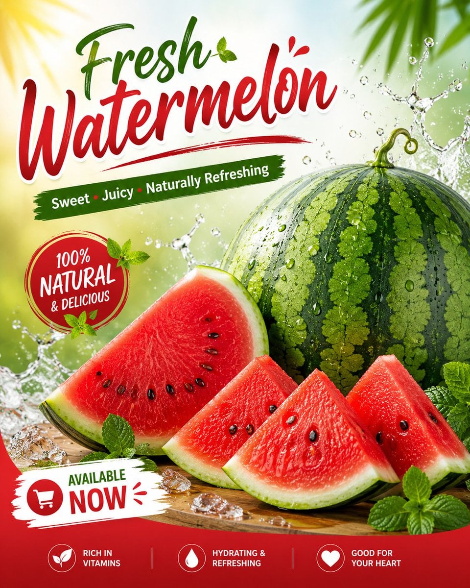 Create a fresh, eye-catching social media advertisement poster for wate…