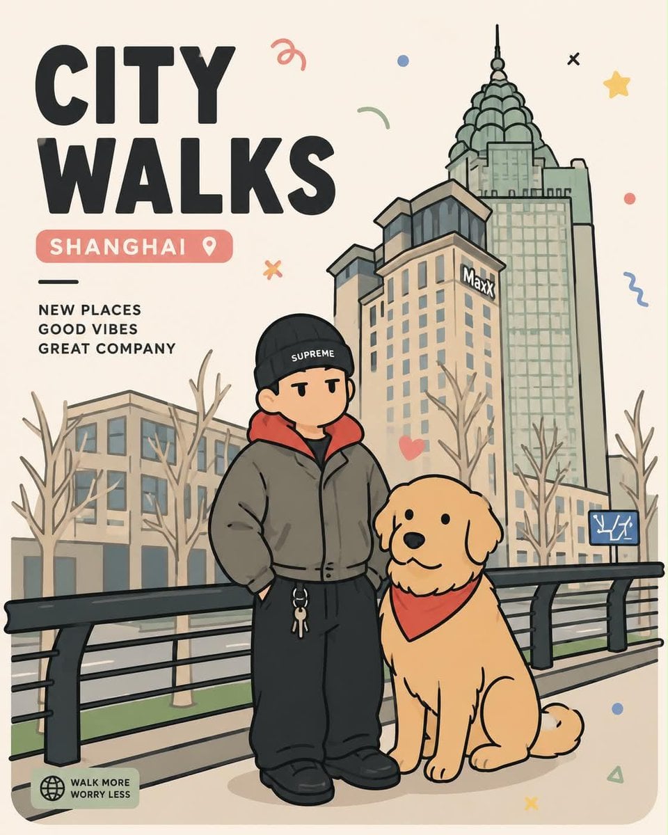 Playful flat-vector poster illustration of [Human] posing with [Animal]…