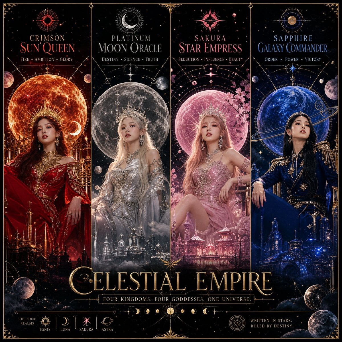 Theme: Four goddesses ruling four cosmic kingdoms Ultra-premium K-pop c…