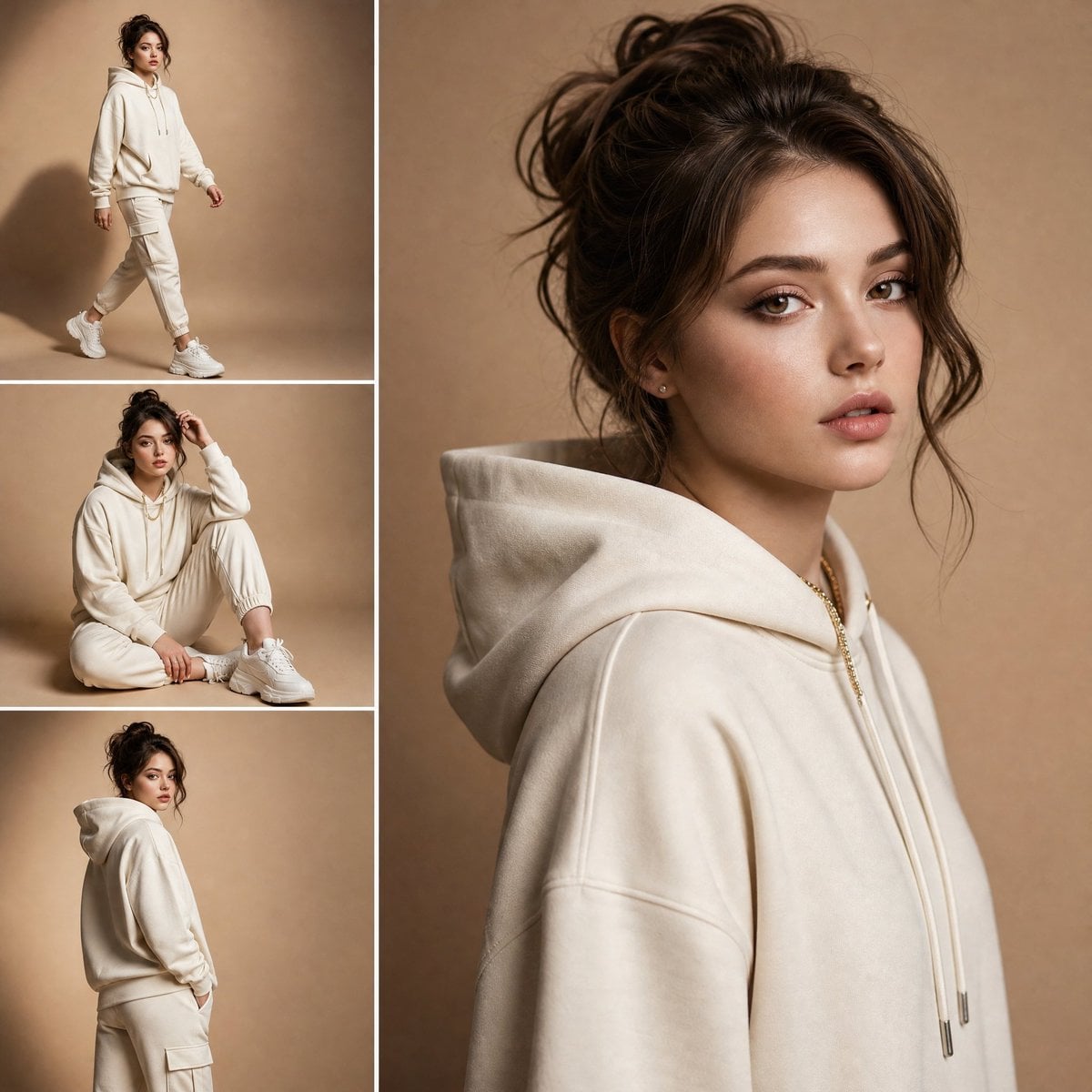 A high-end luxury fashion lookbook editorial presented as a dynamic mul…