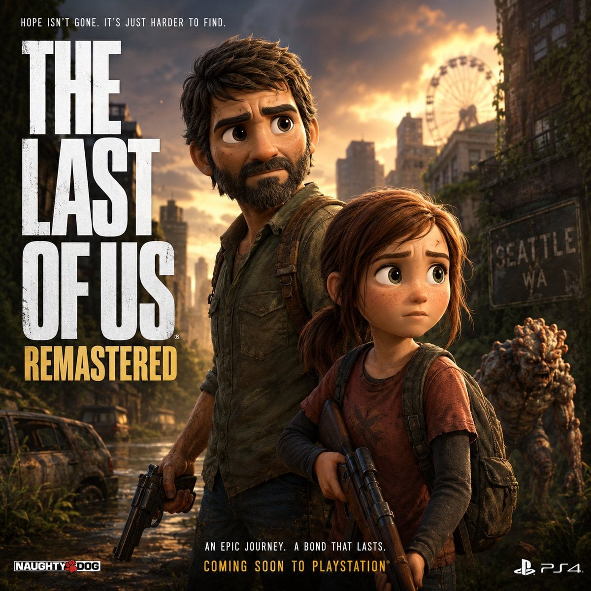 Pixar-style movie poster reimagining of the video game [Video Game]. Fe…