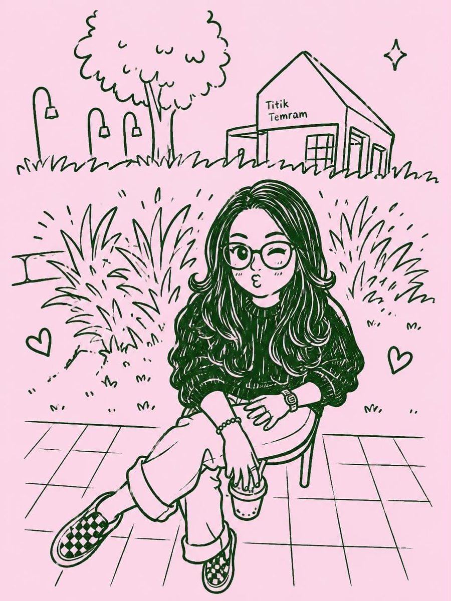 Transform the uploaded selfie into a cute monochrome kawaii doodle illu…