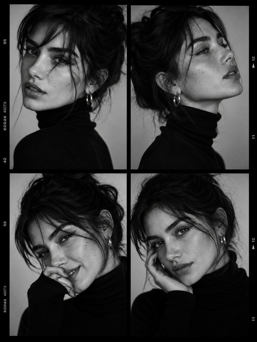 Ultra-viral black-and-white luxury fashion casting contact sheet portra…