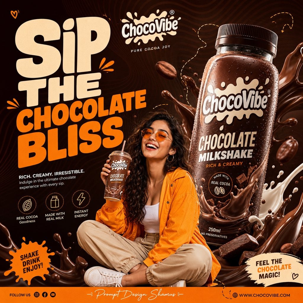 Create a premium Gen-Z commercial advertising poster for a **Chocolate …