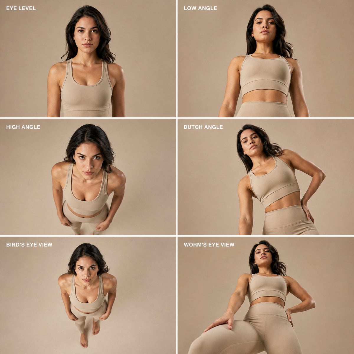 Ultra-realistic fashion editorial composite image, 6-panel grid layout …