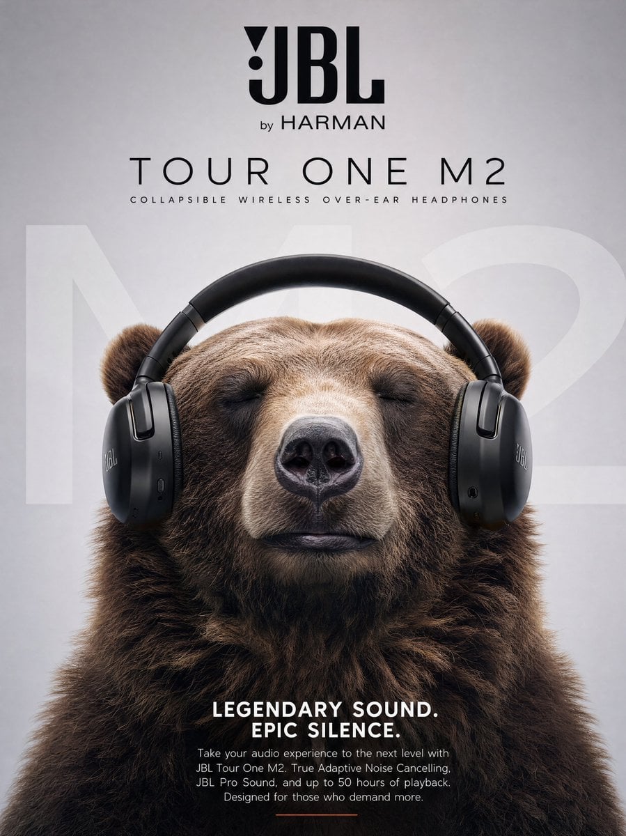 Ultra realistic commercial poster of a massive brown grizzly bear peace…