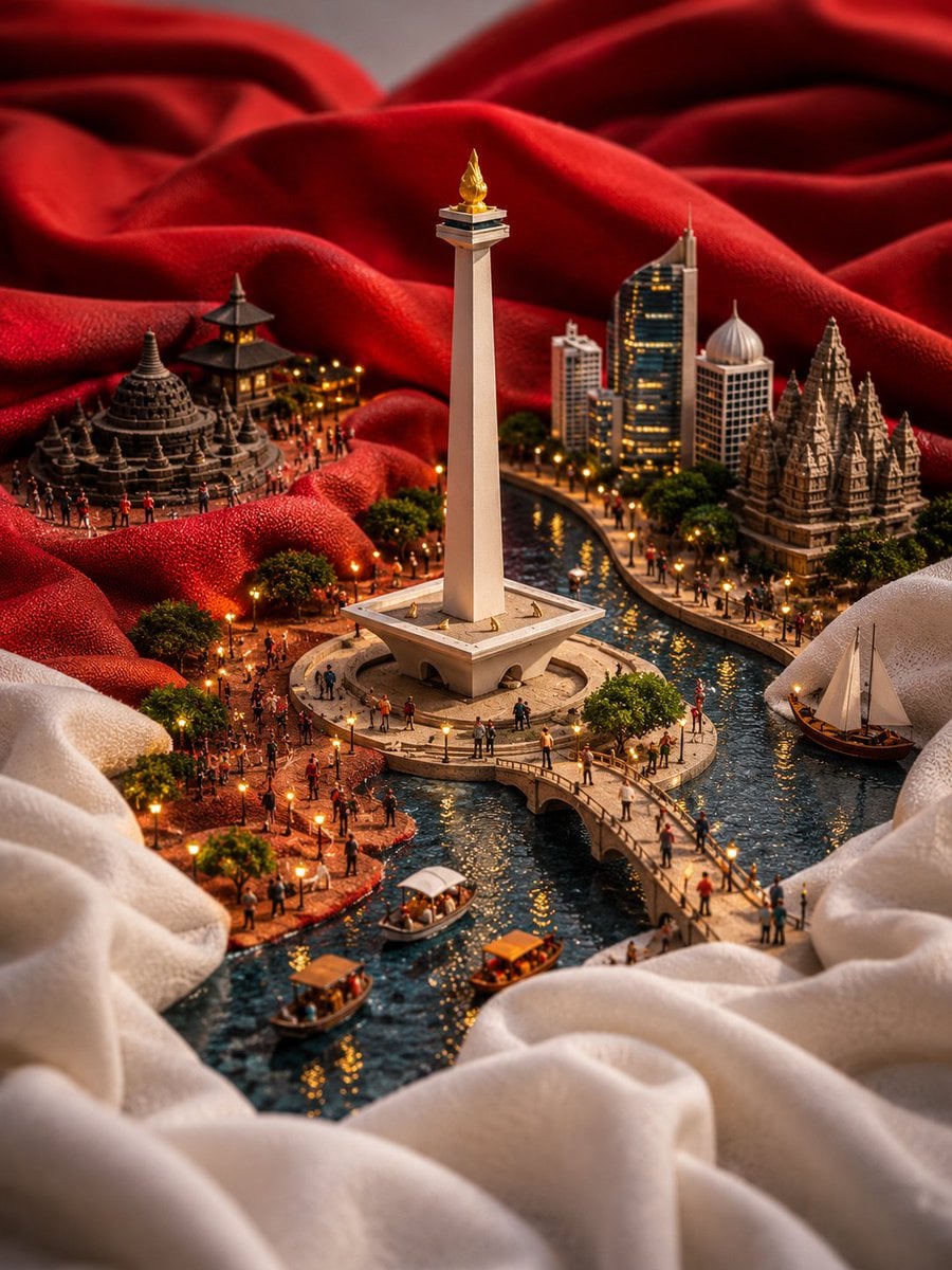 Ultra-detailed miniature diorama of China built into the folds of a gia…