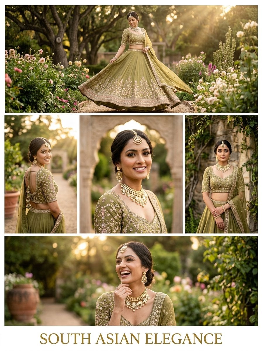 Elegant multi-frame portrait poster of a stunning young South Asian wom…