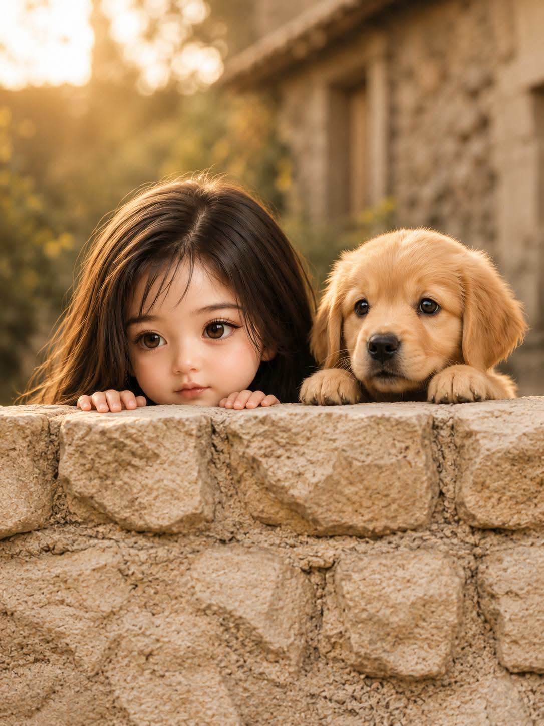 A heartwarming portrait of an adorable young girl with long dark hair a…
