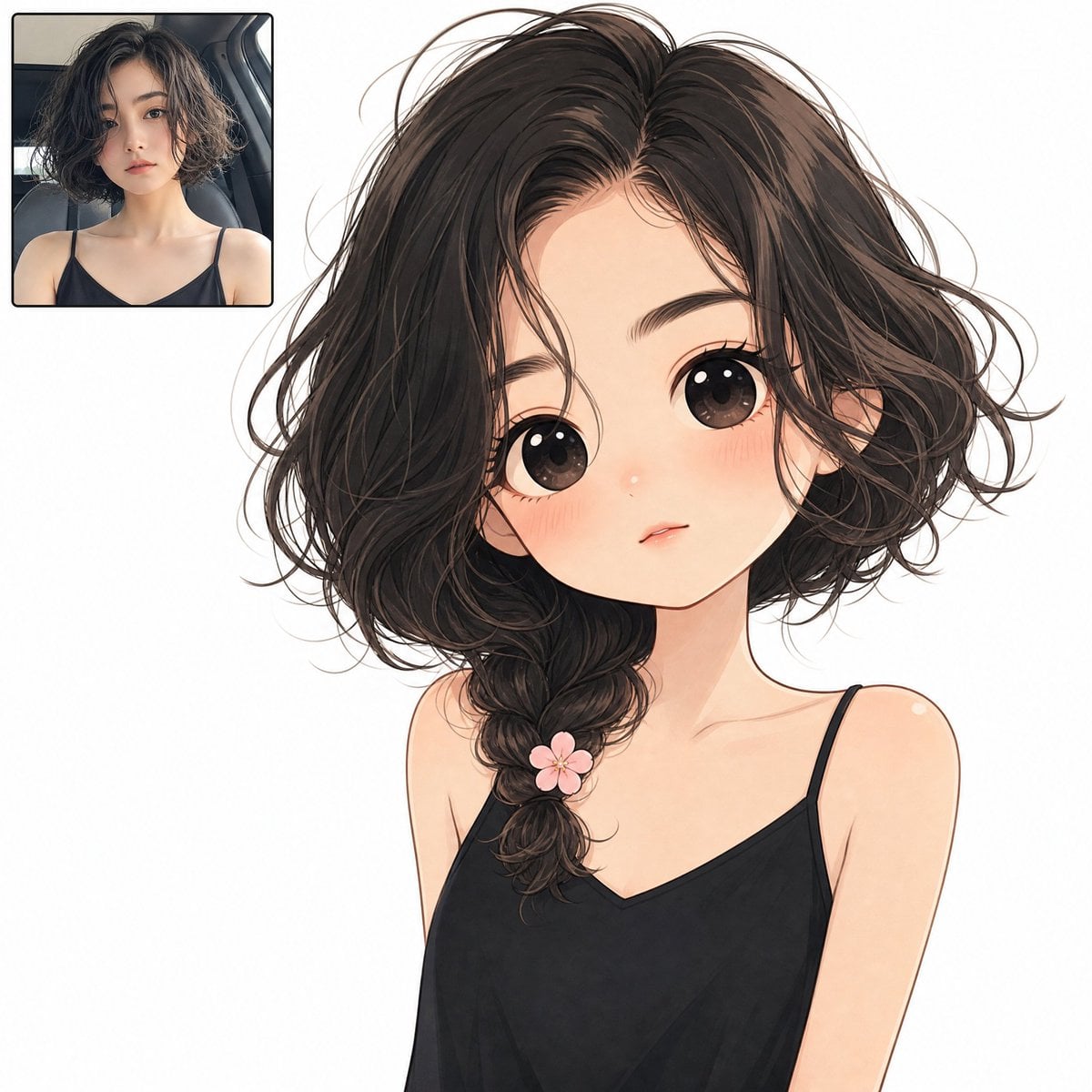 A full-bleed digital illustration of a cute minimalist chibi anime char…