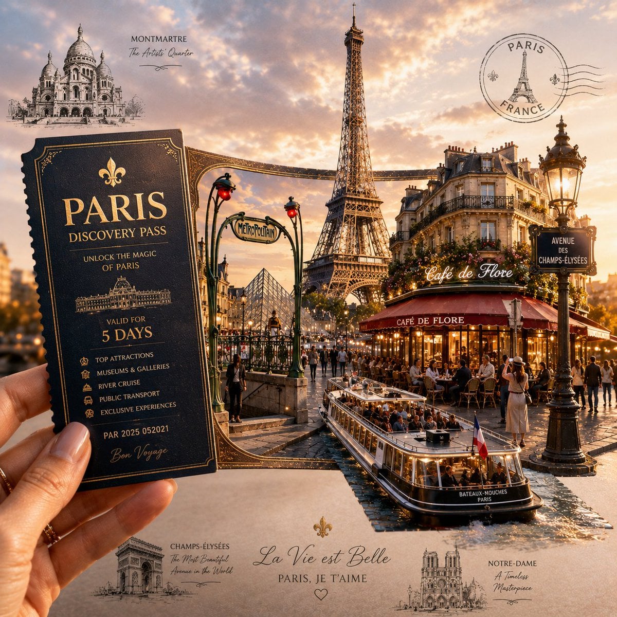 Create a highly detailed, premium travel-art illustration featuring a h…