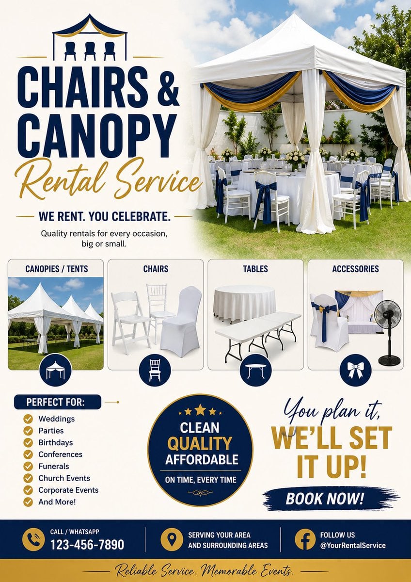Design a premium, modern, and highly professional event rental service …
