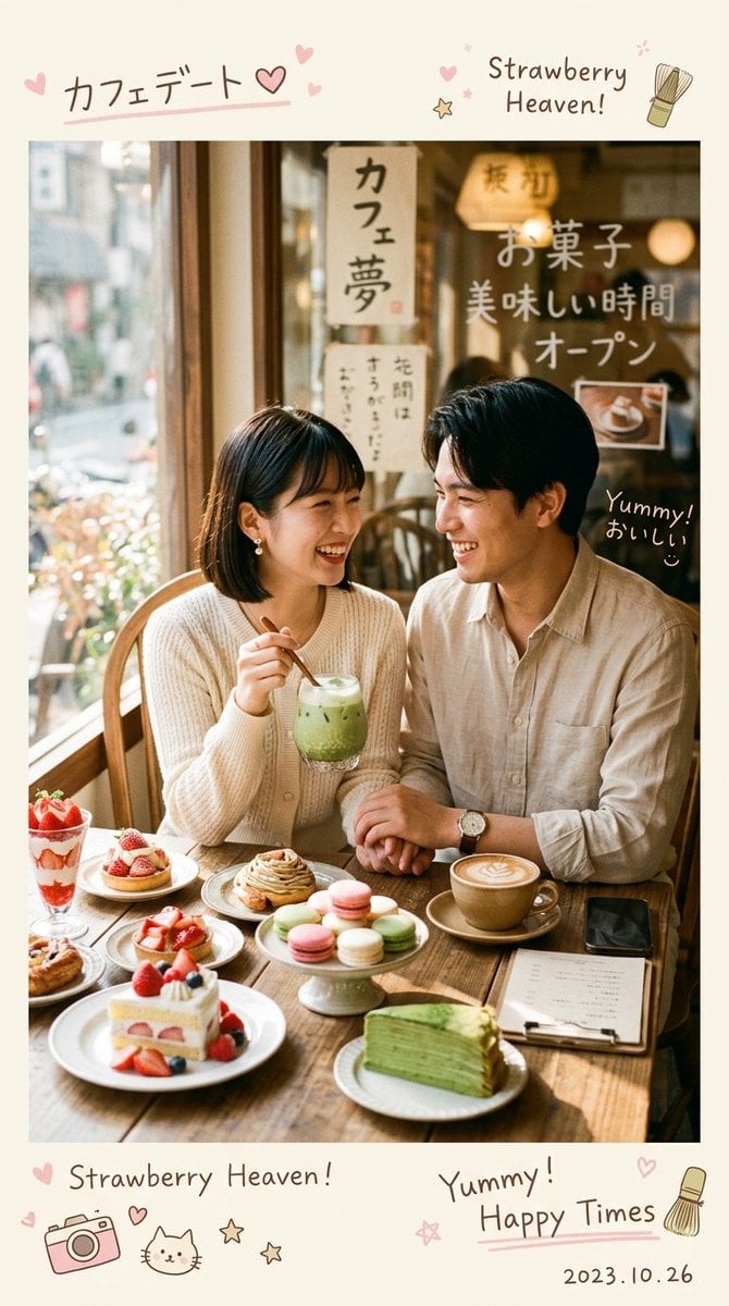 Ultra-realistic cozy Japanese-Korean café photography featuring a cute …