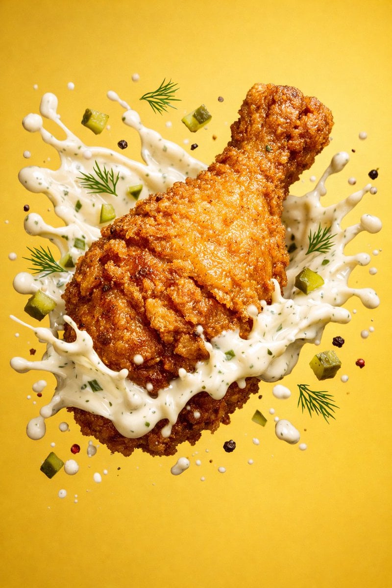 Epic 8K cinematic fantasy food scene: a colossal crispy fried chicken l…