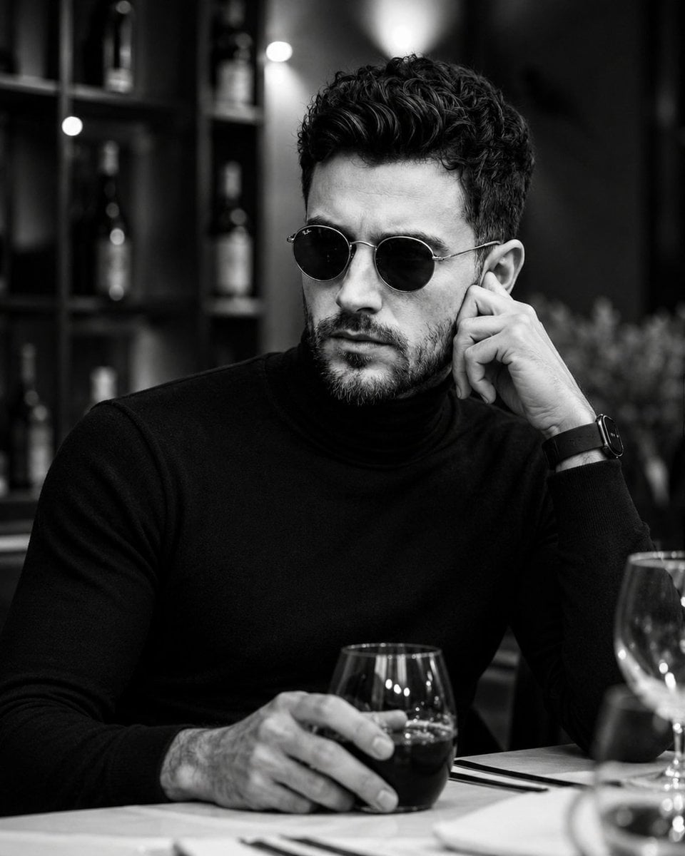 Ultra-realistic black-and-white cinematic portrait of a handsome man se…