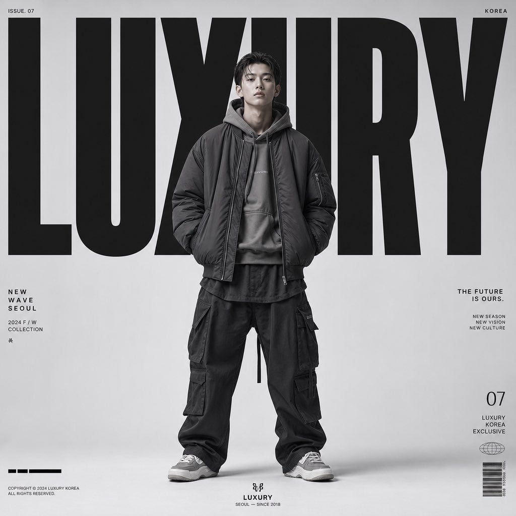 Create a premium high-fashion editorial poster for "LUXURY " in a luxur…