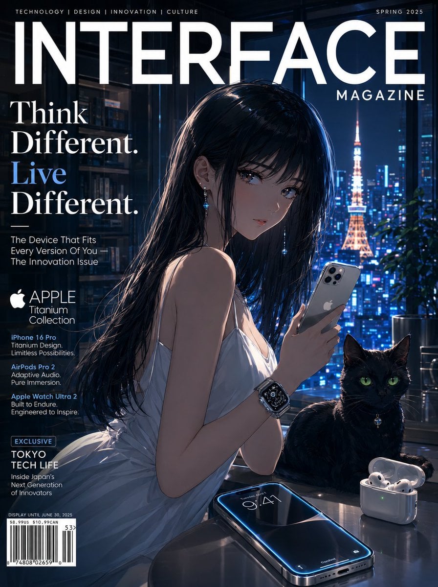 [SUBJECT]: A sleek anime-style girl with glossy black hair and luminous…