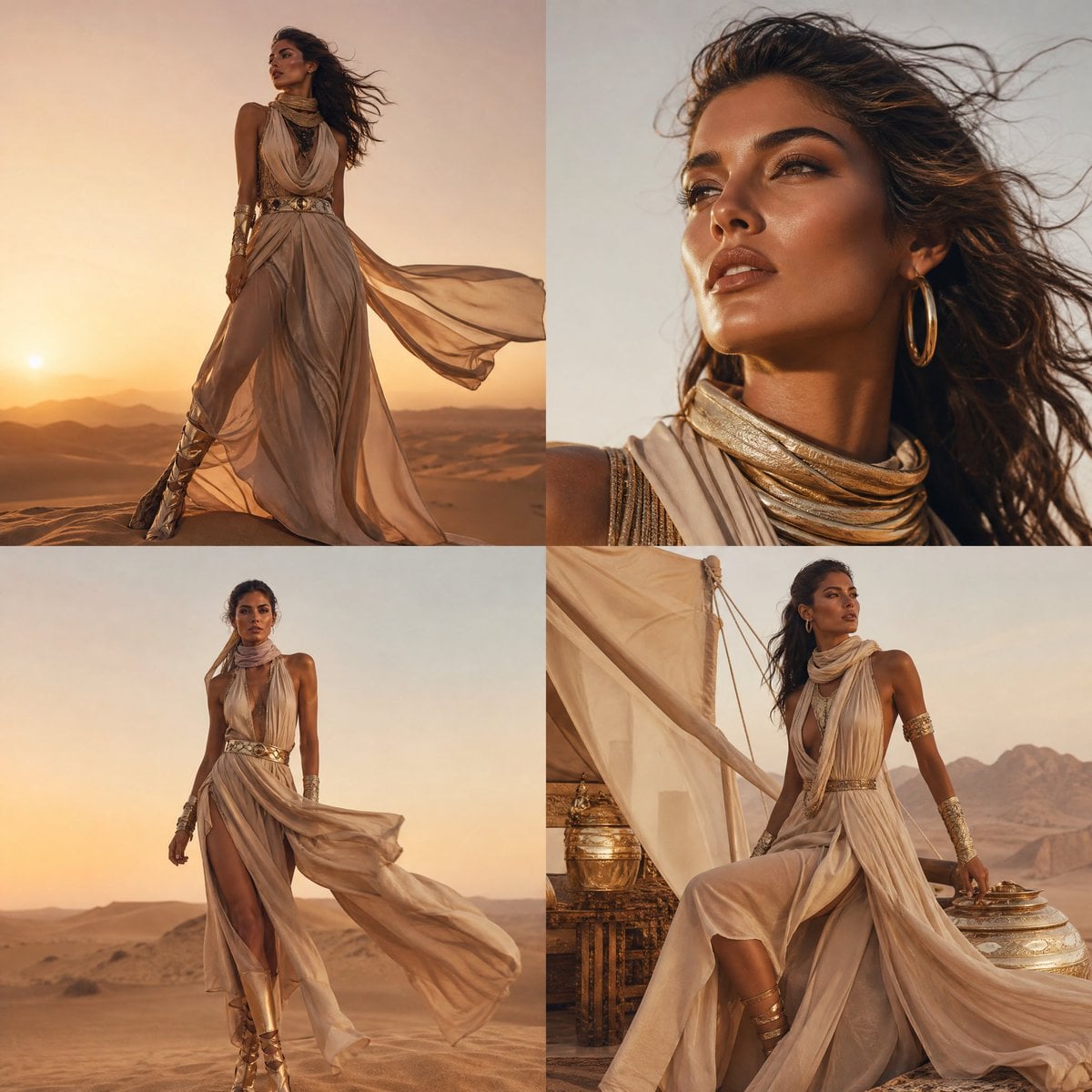 A high-fashion cinematic desert shoot inspired by Vogue editorial styli…