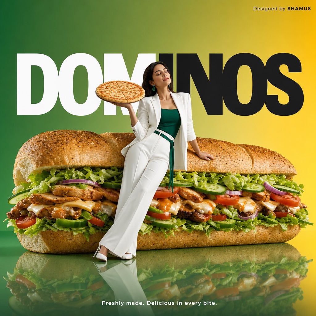 Create a minimalist commercial advertisement featuring an oversized che…