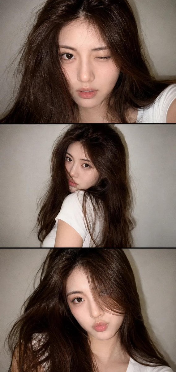 A vertical collage of three YZK photos. Using the uploaded selfie as th…