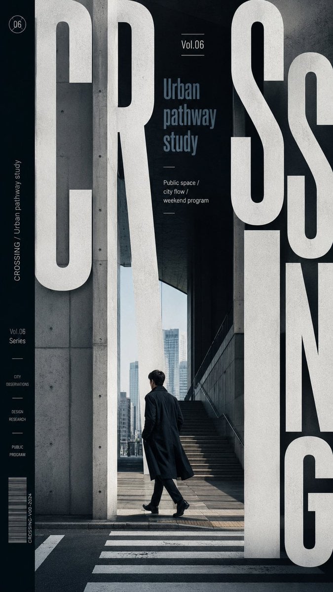 Create a high-end type-framed poster where oversized typography becomes…