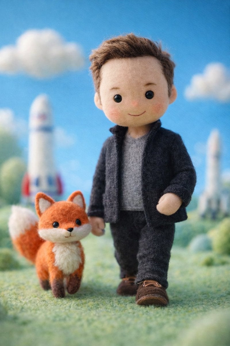 A handcrafted felt miniature illustration of [Celebrity] reimagined as …