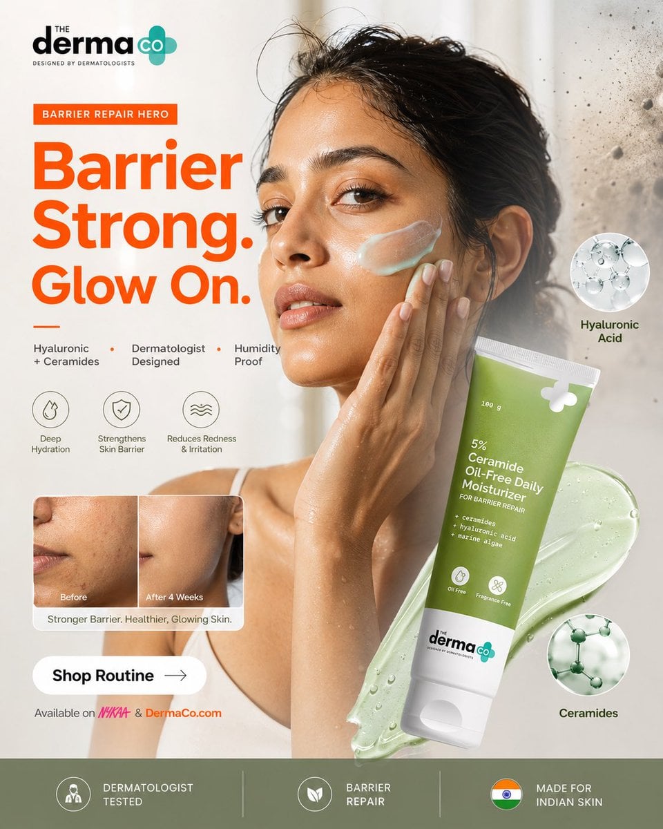 PROMPT — Derma Co Barrier Repair Hero SMM Poster (Inspired by Provided …