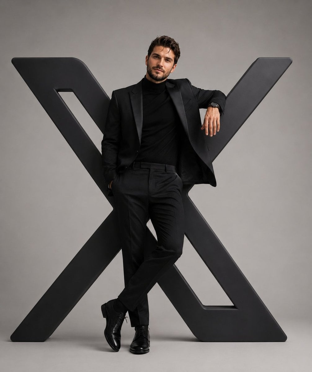 A hyper-realistic editorial photograph of a stylish man confidently int…
