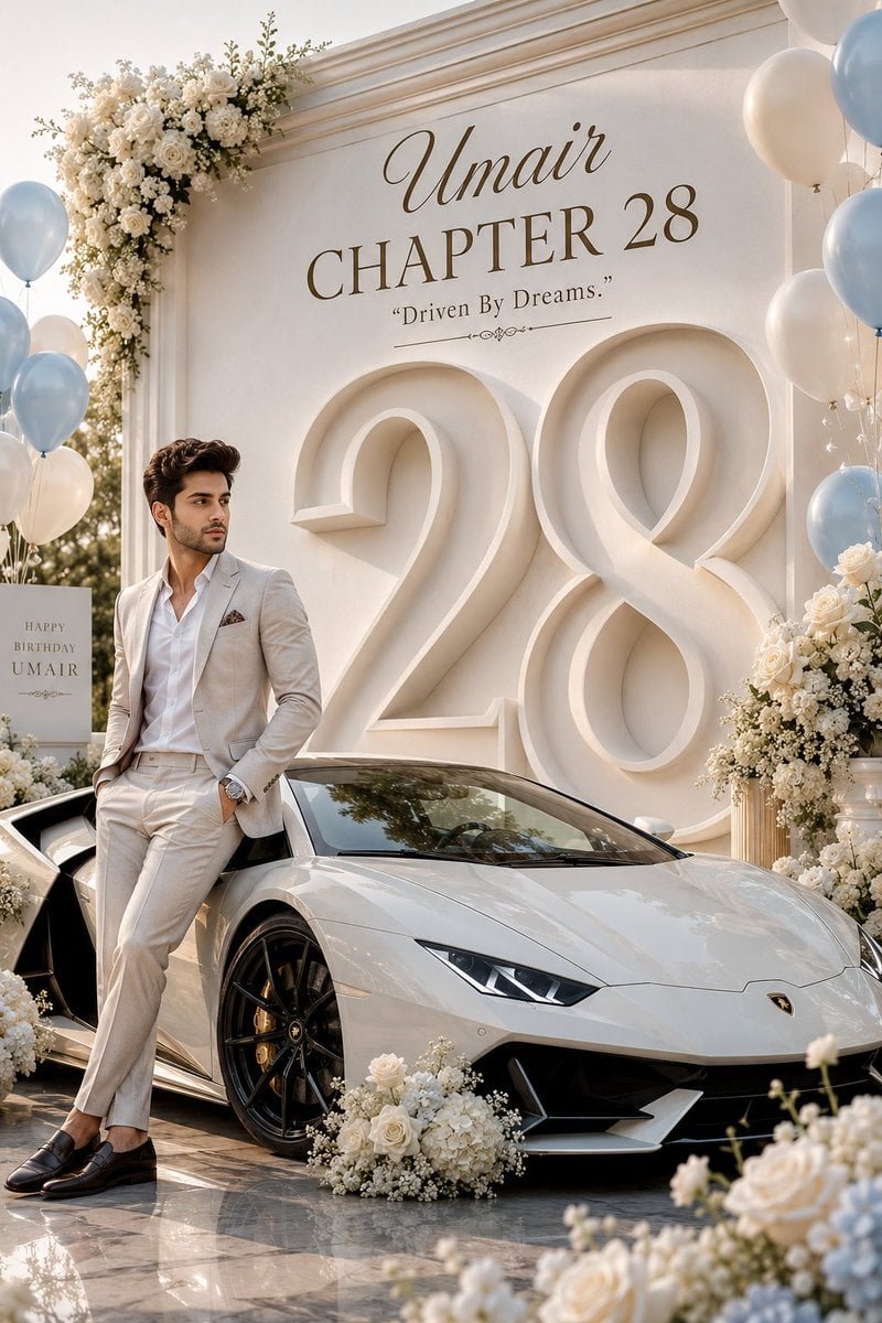 Create an ultra-luxury birthday milestone poster featuring a giant 3D n…