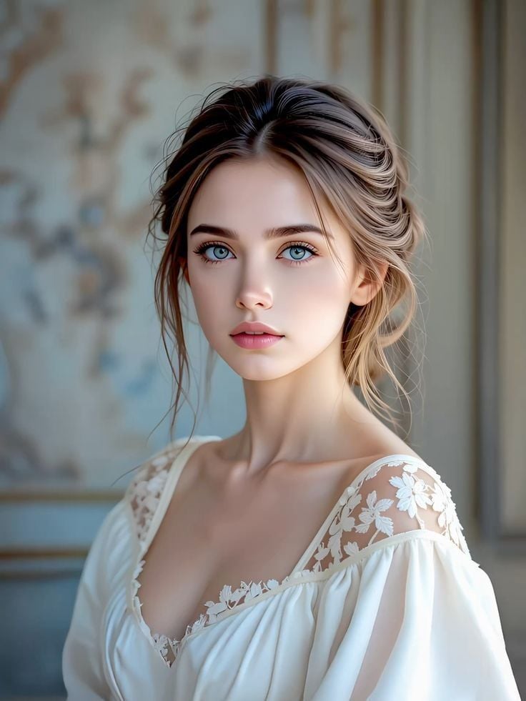Ultra-realistic close-up portrait of a beautiful young woman, delicate …