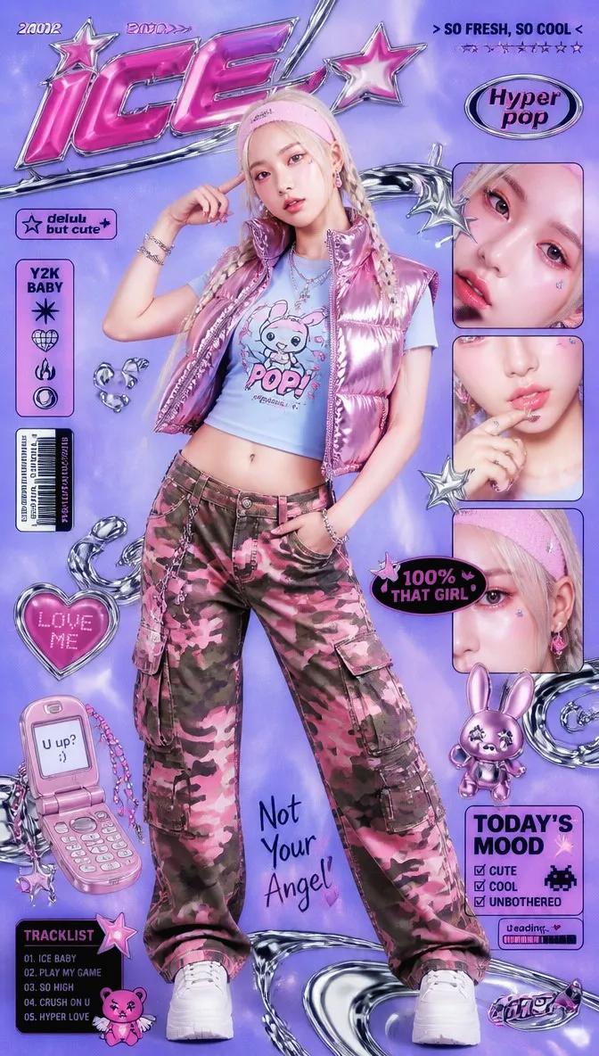 A vibrant Y2K hyper-pop aesthetic magazine cover / promotional poster, …