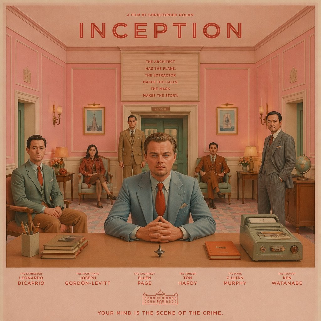 Reimagine [Movie Name] as a Wes Anderson feature film while preserving …