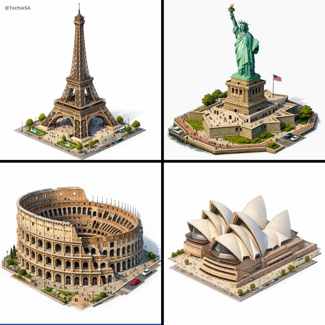 Create a highly detailed isometric 3D rendering of [LANDMARK] in archit…