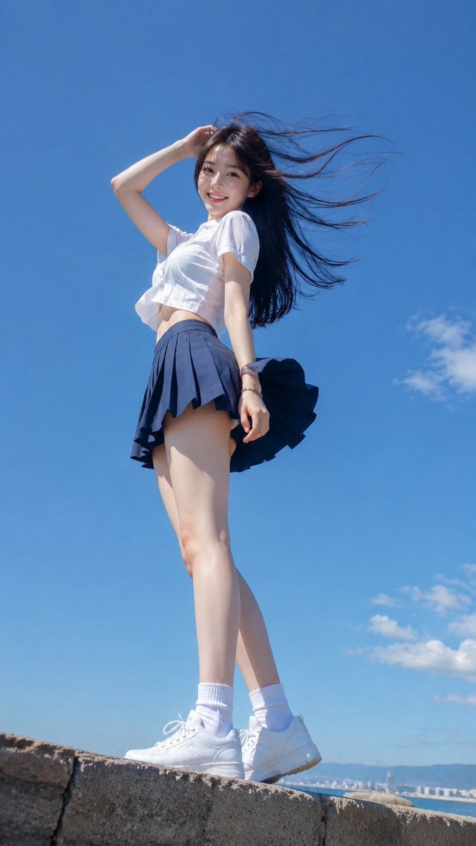 Vertical 9:16 realistic outdoor portrait photo, young adult East Asian …