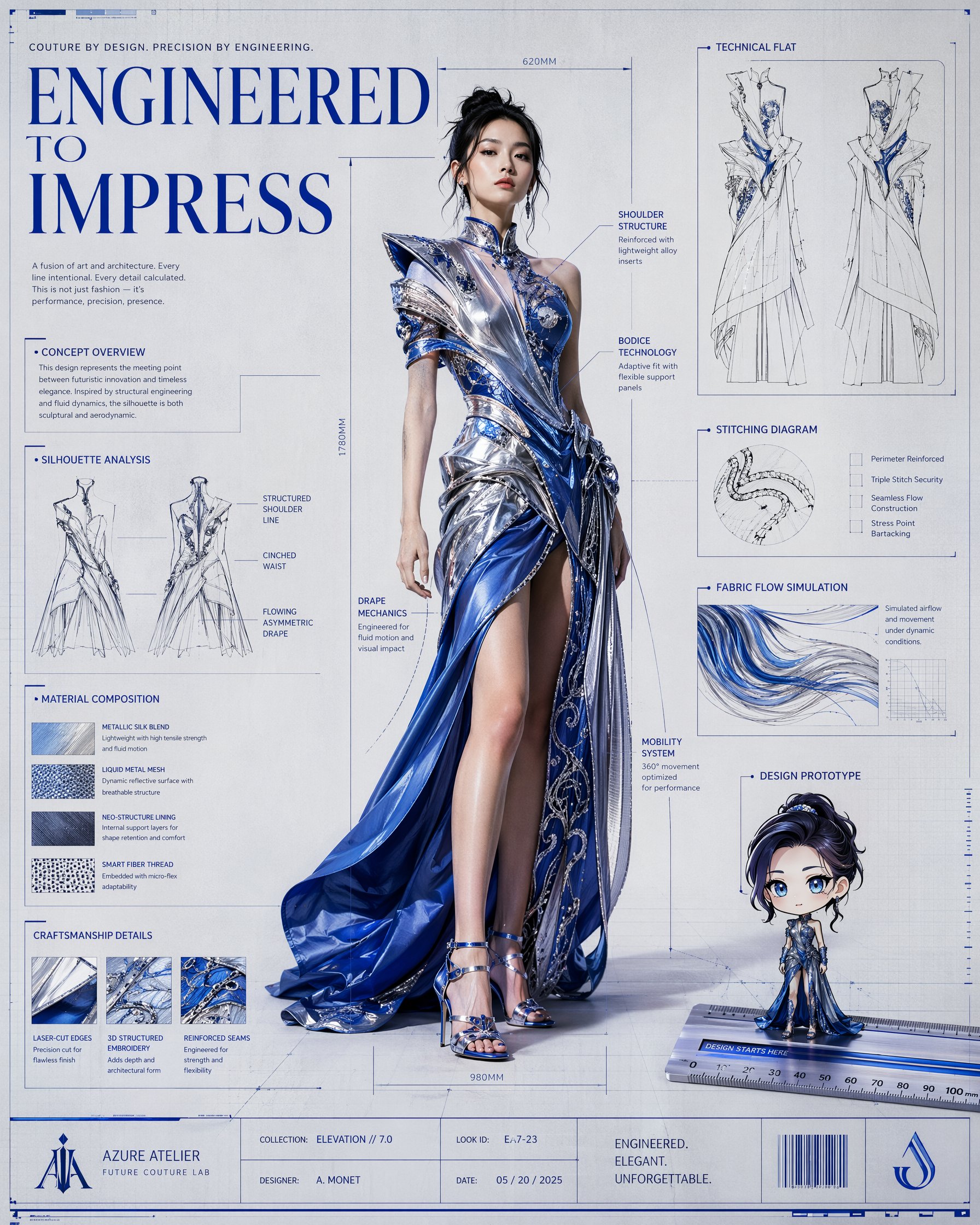 Hyper-realistic luxury fashion campaign poster designed as a giant arch…
