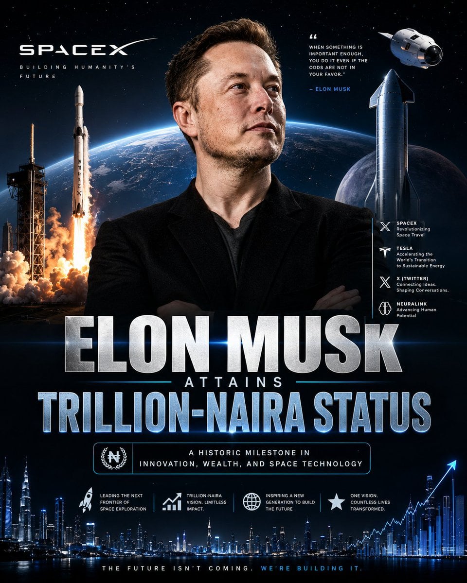 Create a bold, cinematic SpaceX achievement poster featuring Elon Musk …