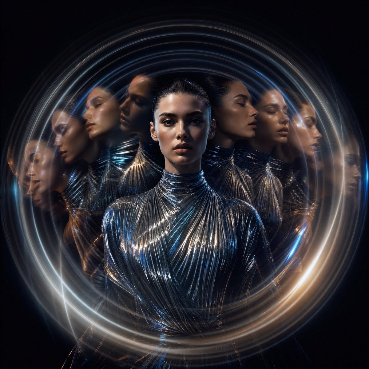 Aspect ratio 1:1. Ultra-realistic fashion editorial cover featuring a f…