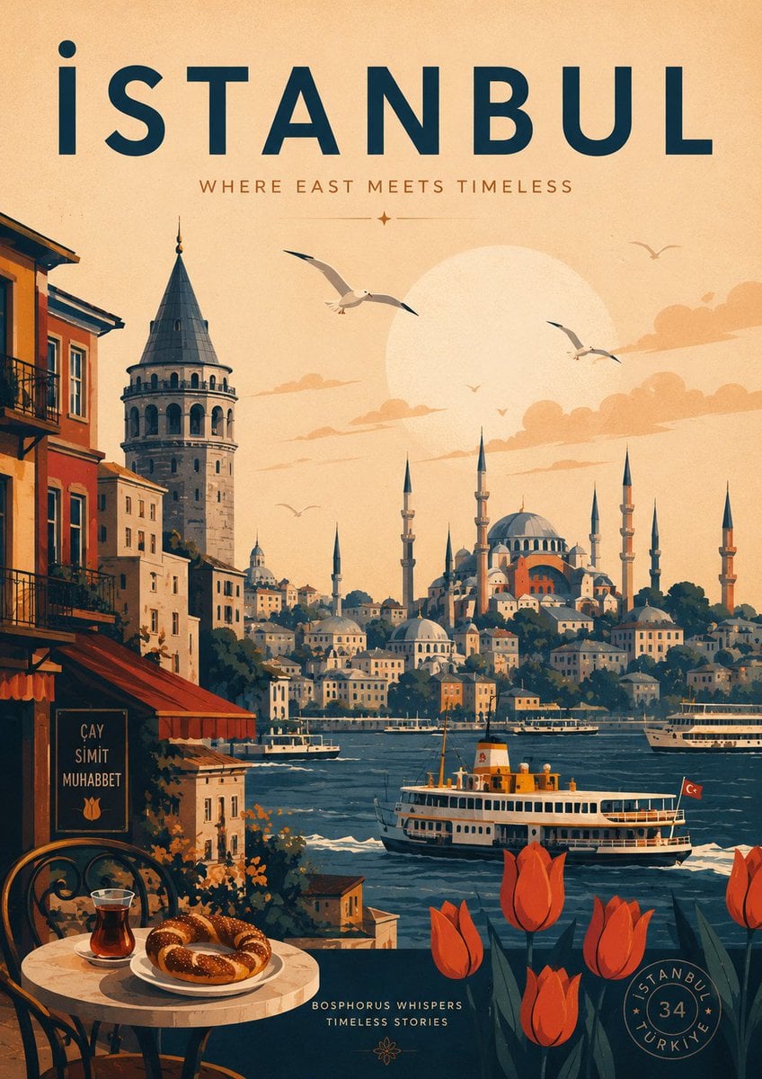 Create a modern AI-generated travel poster inspired by the aesthetic of…