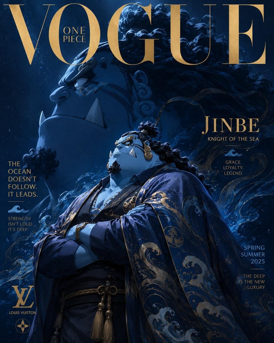 Luxury anime fashion magazine cover inspired by Vogue and haute couture…
