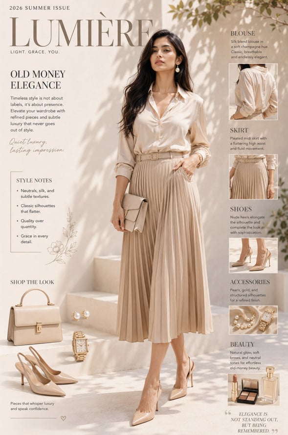 A high-fashion editorial cover featuring an elegant Indian model in a s…