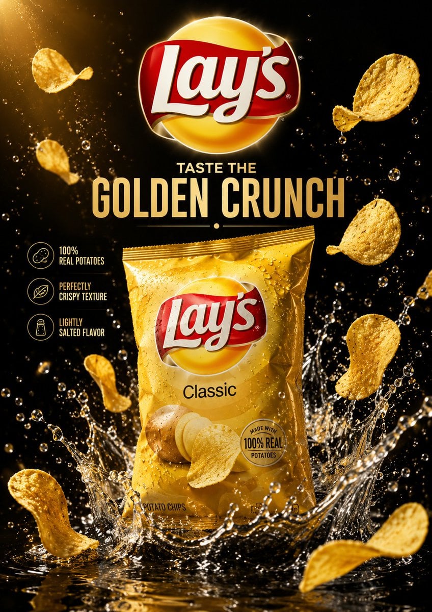 Create an ultra-premium luxury advertising poster for a famous snack br…