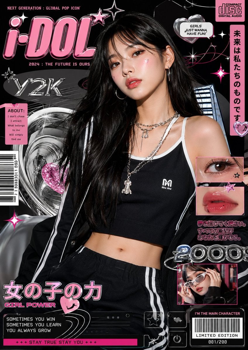 Ultra-stylized luxury fashion editorial poster featuring a confident yo…