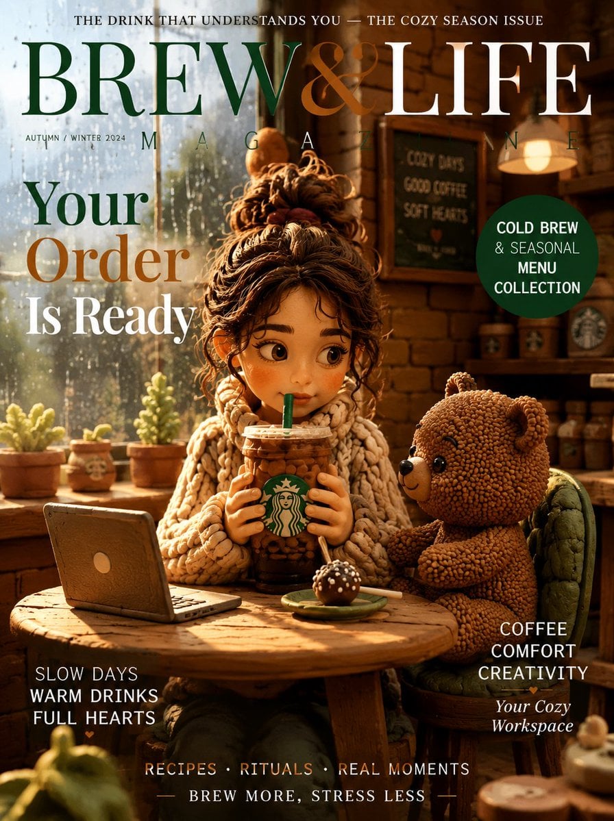 [SUBJECT]: A cozy claymation girl with a clay messy bun and oversized c…