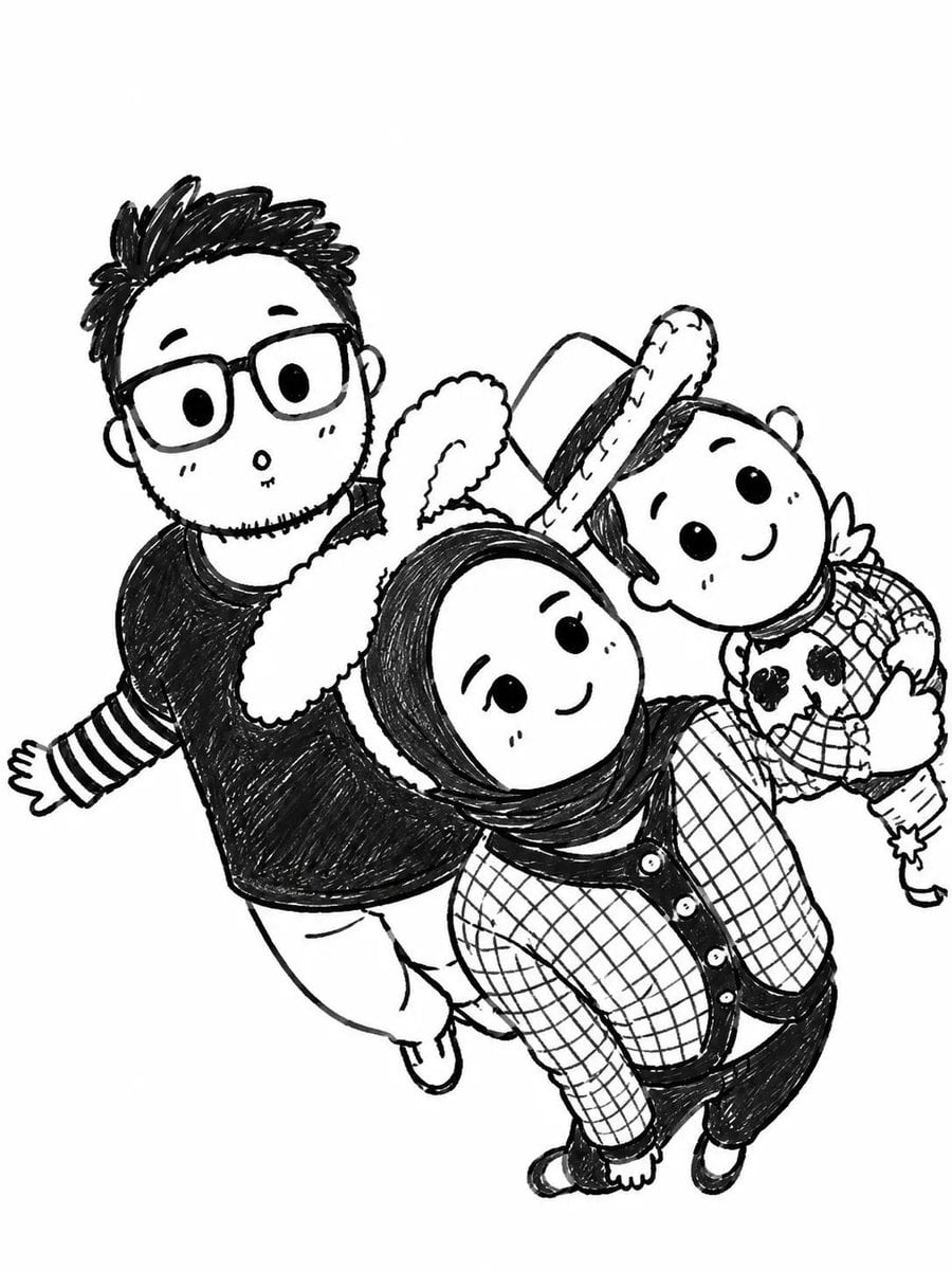 Turn the uploaded photo into a cute black-and-white hand-drawn doodle i…