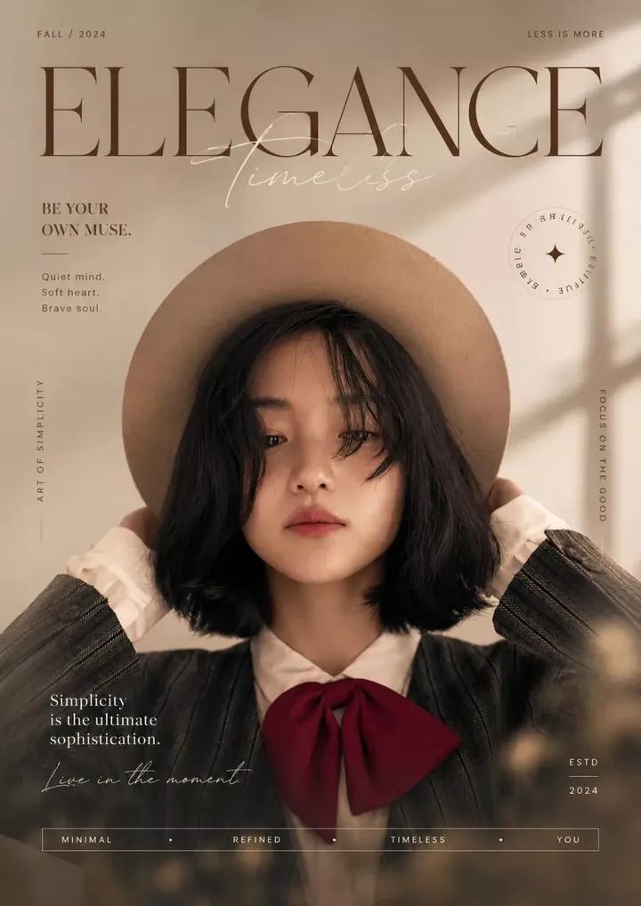 Ultra-realistic soft aesthetic fashion magazine cover portrait of a you…