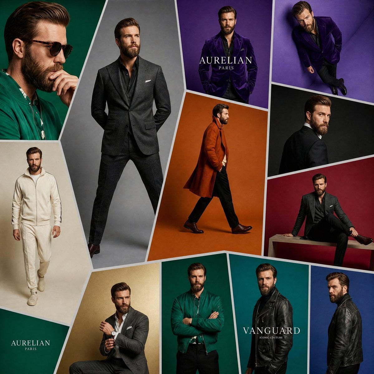 The SAME handsome Hollywood-inspired male model with a perfectly groome…