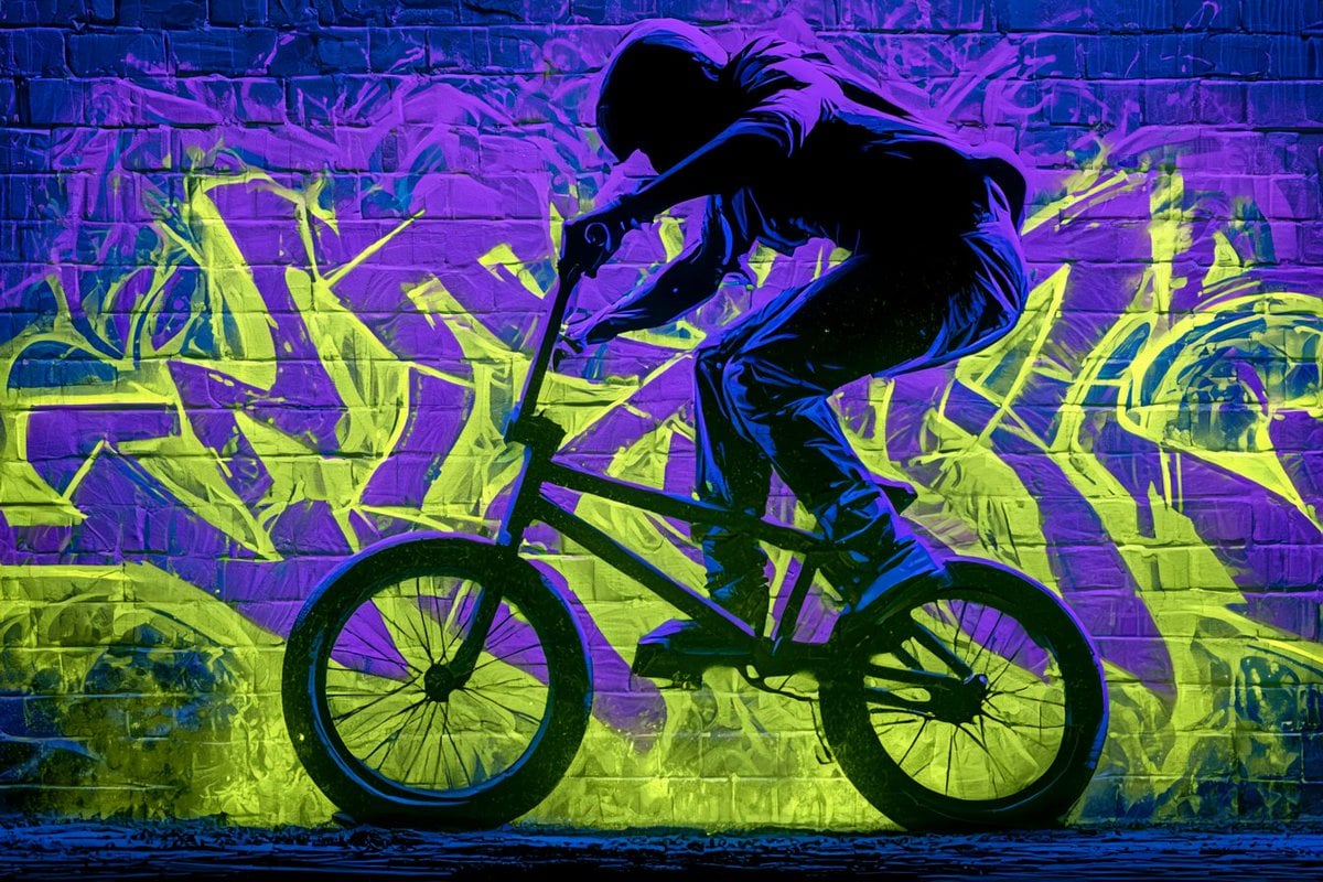 An urban graffiti glow silhouette of [Subject], with a bold outline aga…